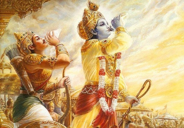 Conch shell blowing in Mahabharata